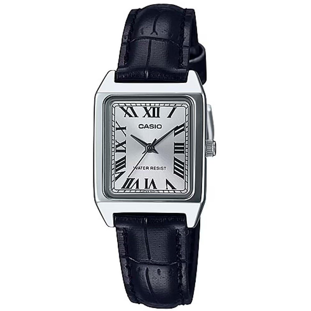 Casio Women'S Silver Roman Dial Dress Watch - Ltp-V007L-7B1 Rectangular Leather Strap