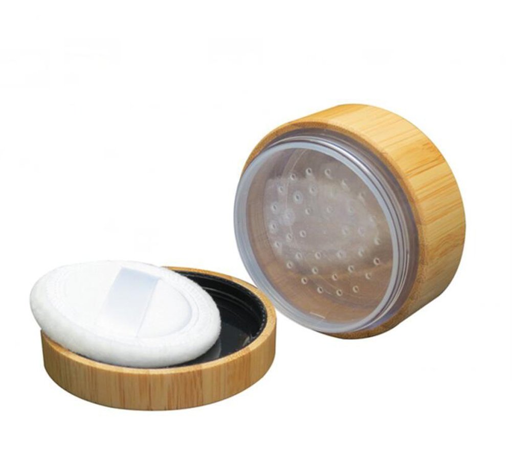 Astrqle 30Ml Bamboo Refillable Loose Powder Jar With Sponge Puff & Sifter For Makeup