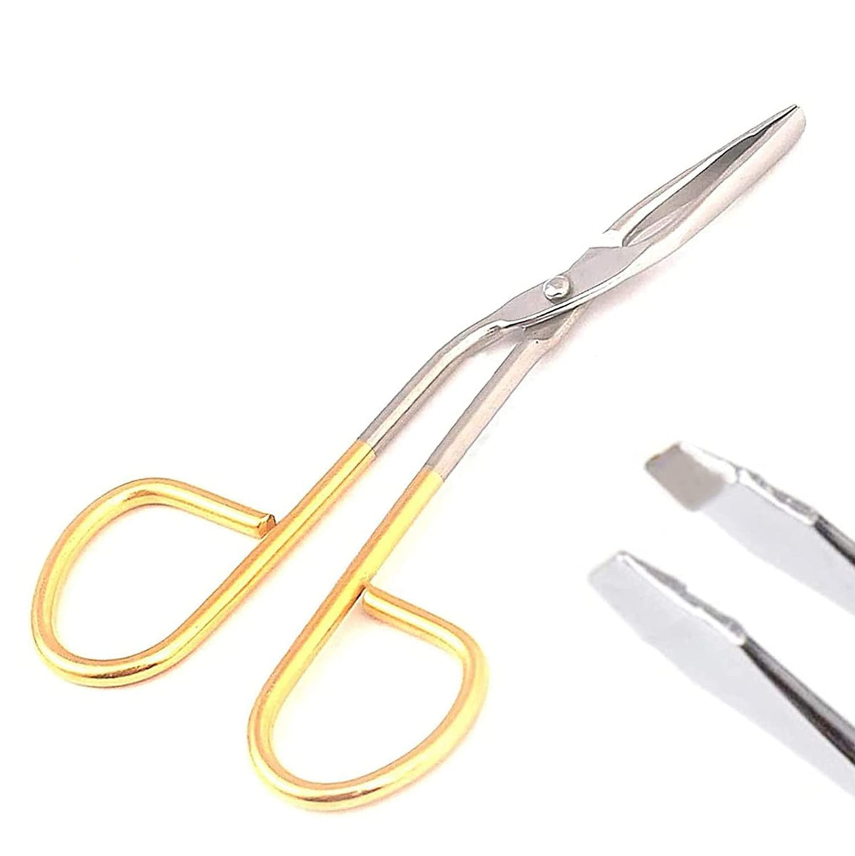 OdontoMed2011 Slant Tip Tweezer for Eyebrows with Easy Scissor Handle, Gold Plated