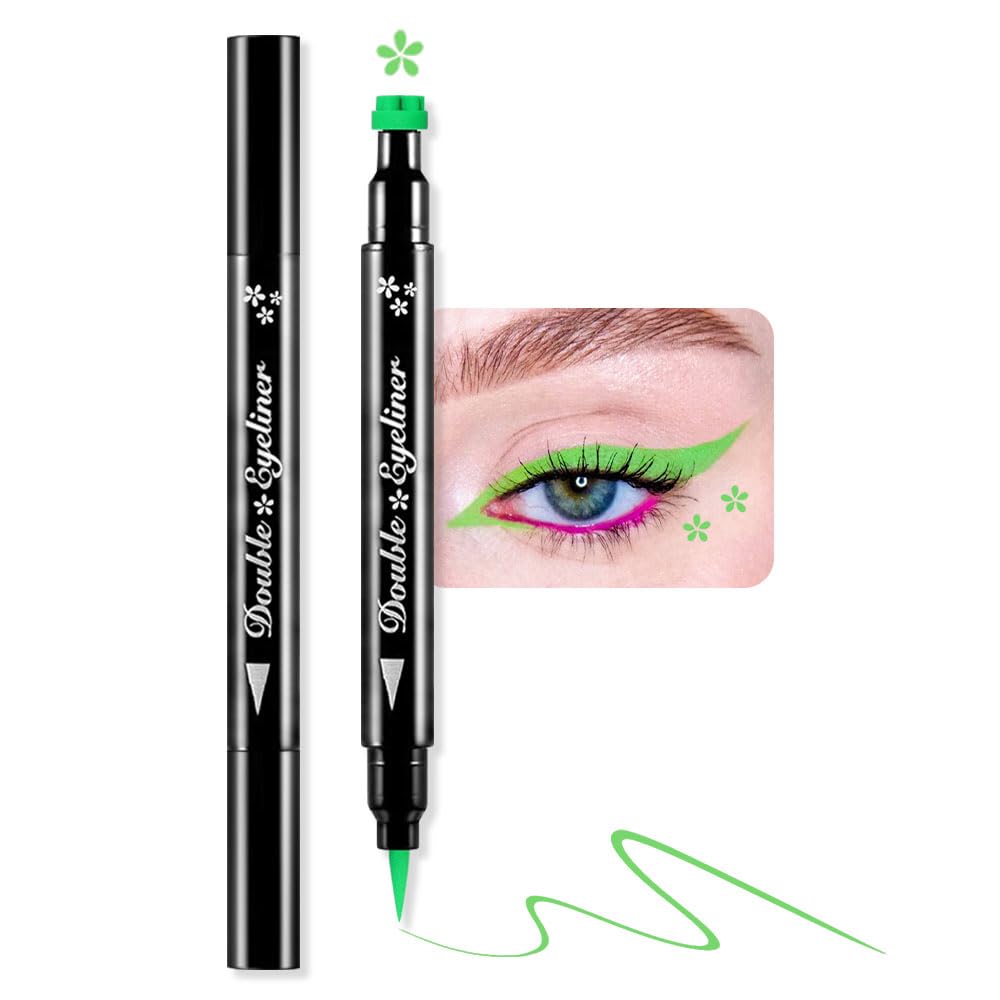 Bingbrush Double-Head Liquid Eyeliner Pencil - Waterproof Colorful Stamps, 09#Flower & Green