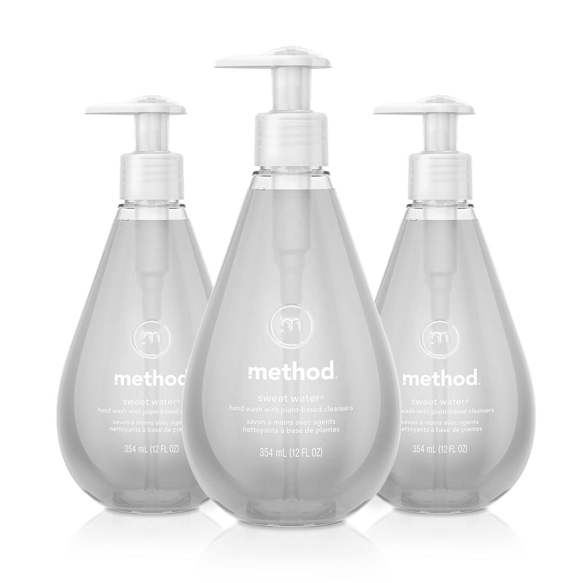 Method Gel Hand Soap, Sweet Water, Biodegradable, 12 Fl Oz, Pack Of 3, Clear