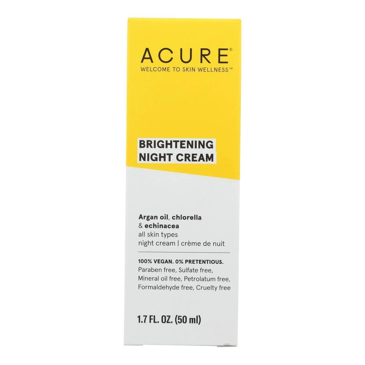 Acure Brightening Night Cream - Vegan Moisturizer With Argan Oil For Face & Neck, 1.7 Fl Oz