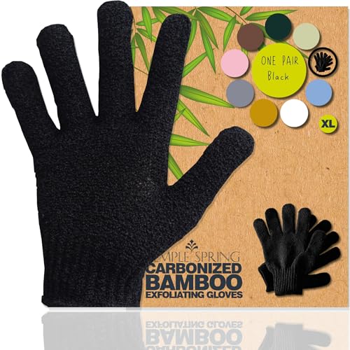 Temple Spring Exfoliating Glove - Black Xl, Bamboo Body Scrubber, Loofah Shower Sponge