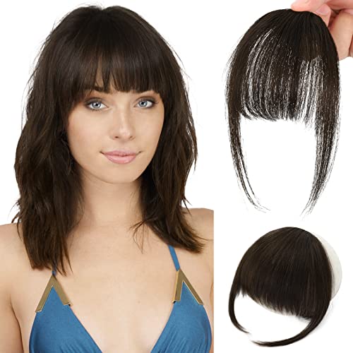 REECHO 100% Human Hair Clip in Bangs - Wispy Air Bangs Hair Extensions for Women, Black Brown