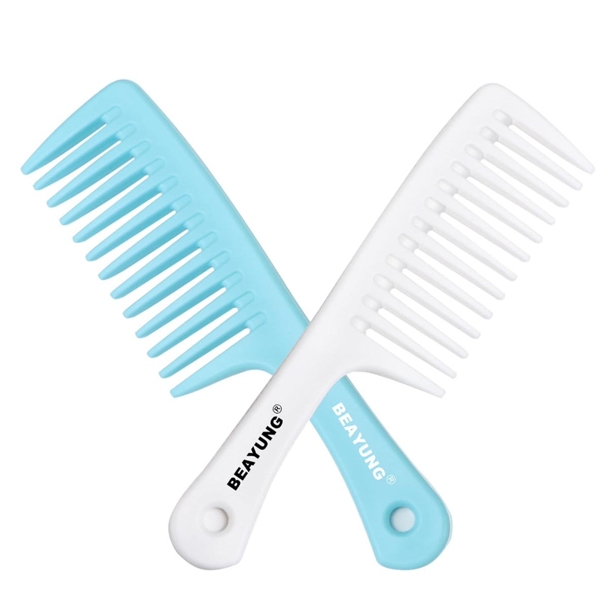 Beayung Large Wide Tooth Comb Set - 2Pcs Detangling Shower Combs For Curly Hair, 1 Blue & 