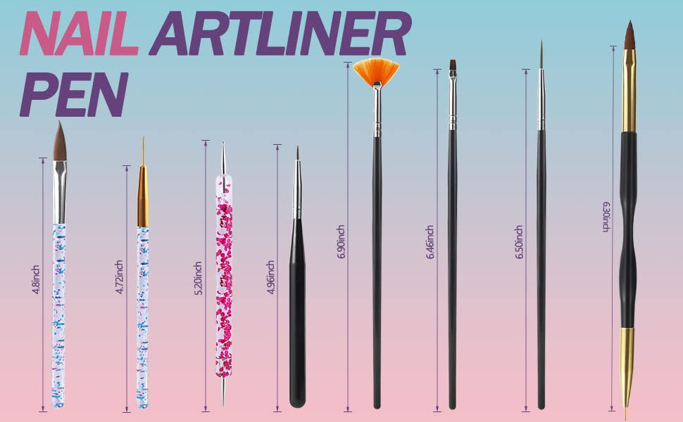 Artdone 31pcs Nail Art Brushes & Tool Set, Dotting Tools, Dust Brush, Striping Brushes & Drawing Pen for Gel Polish Design