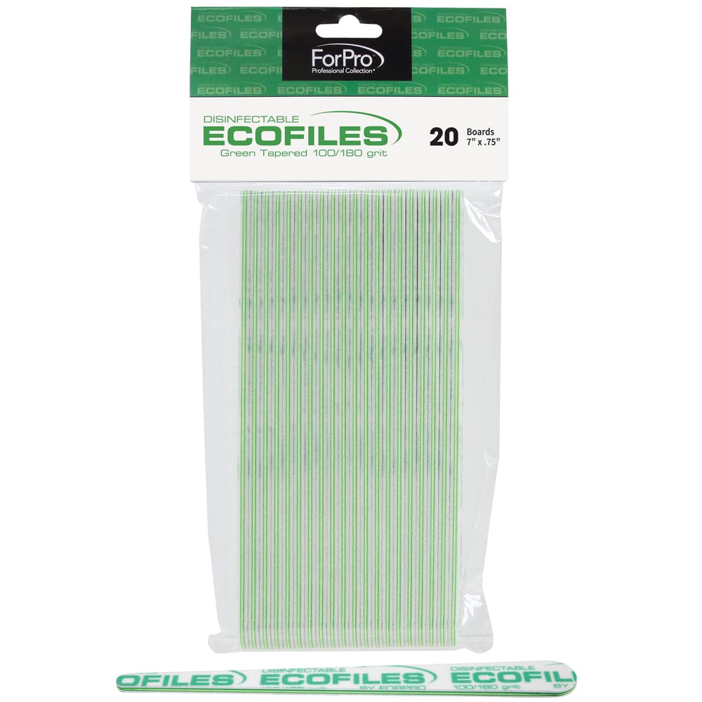 Forpro Professional Collection Eco-Friendly Tapered Nail Files, 100/180 Grit, Green, 20-Count