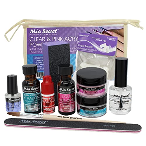 Mia Secret Acrylic Nail Kit For Beginners - 10 Piece Pink & Clear Acrylic Powder Set