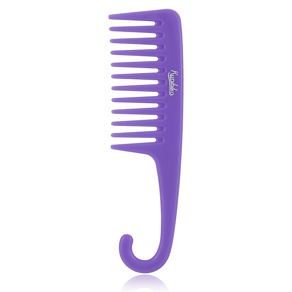 Kunihiko Wide Tooth Comb For Curly Hair - Purple Shower Comb With Hook For Styling & Care