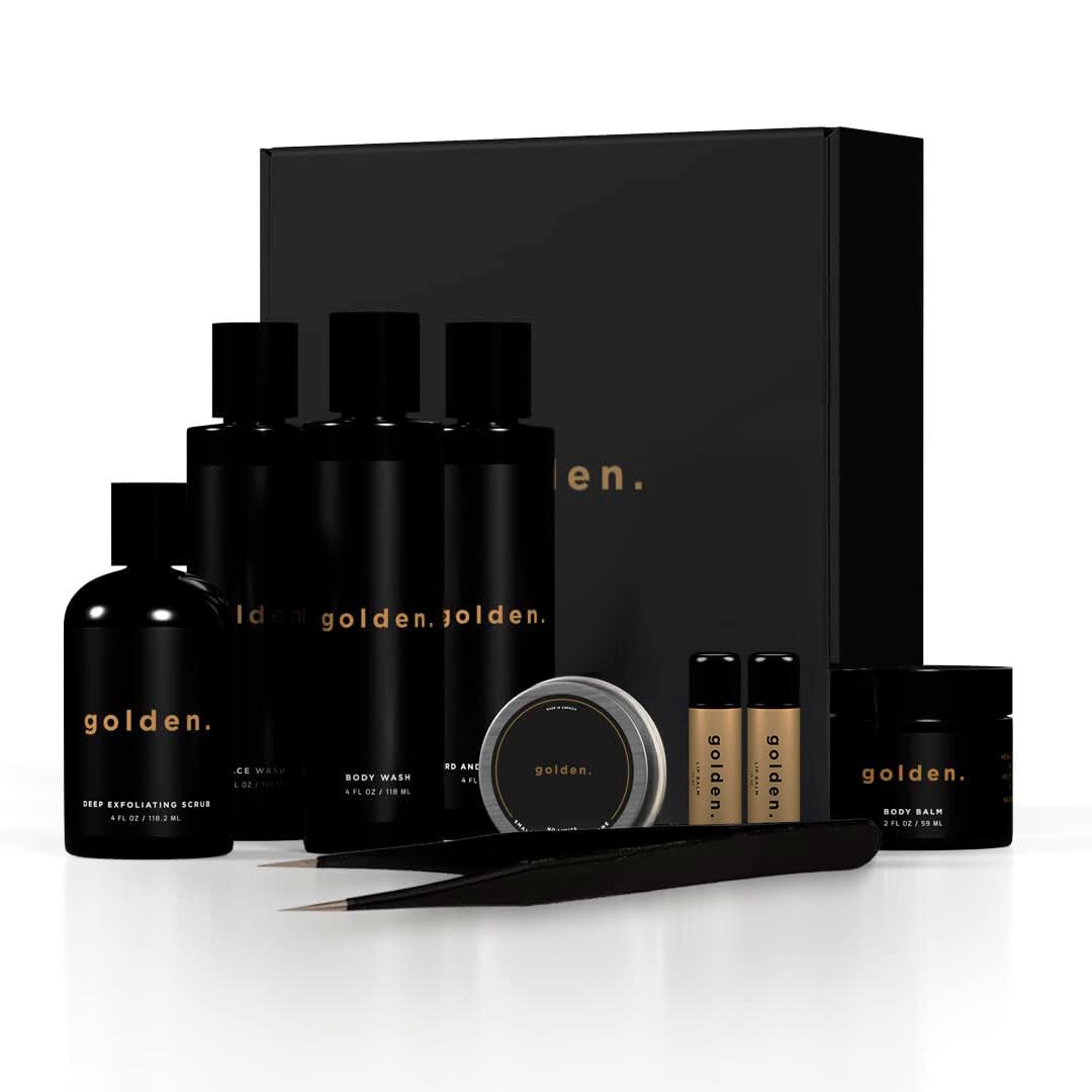 Golden Grooming Co. Men'S Bath & Body Skin Care Kit - Exfoliating Scrub, Face Wash, Shampoo & More