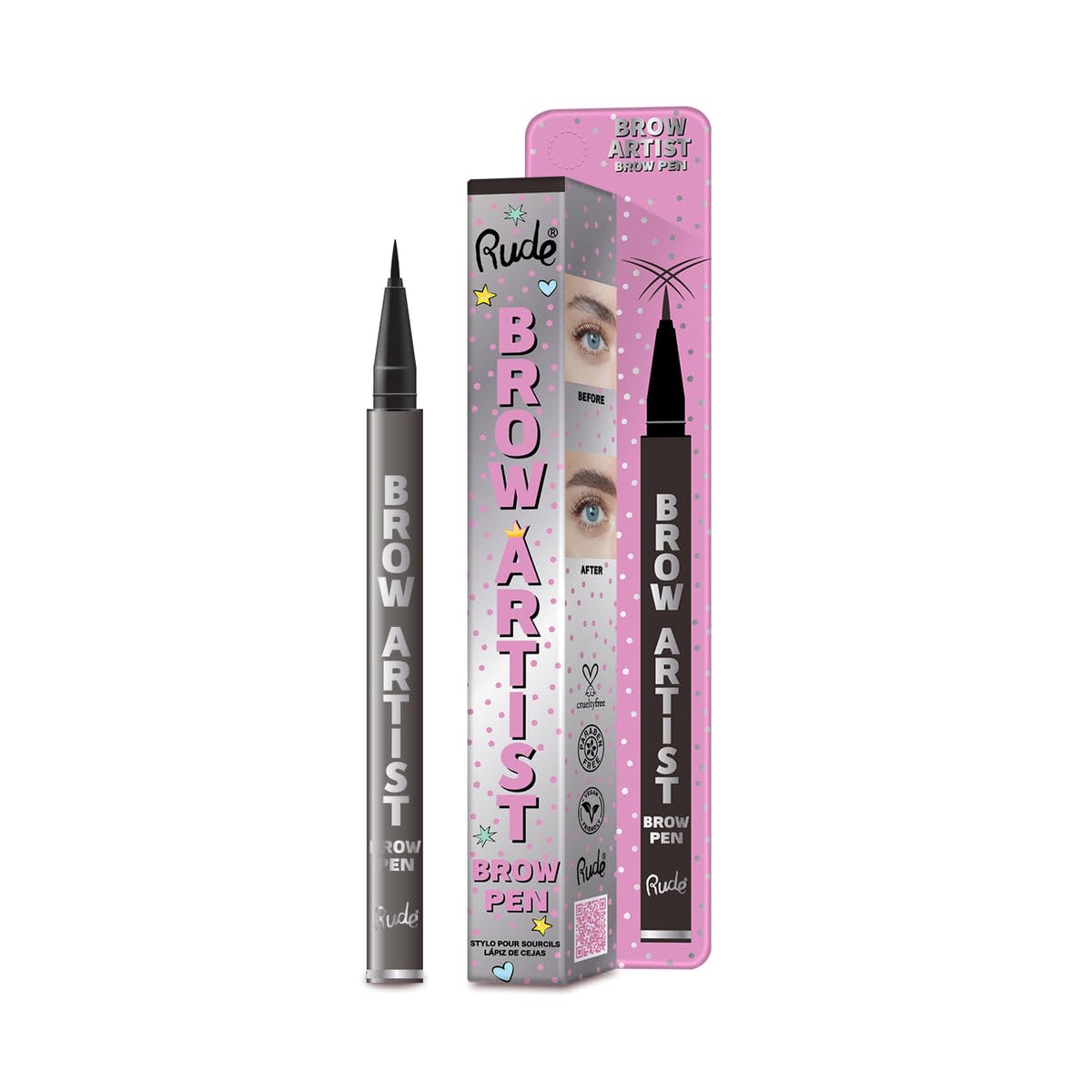 Rude Cosmetics Brow Artist Brow Pen  Black Brown for Women  0018 oz Brow Pen