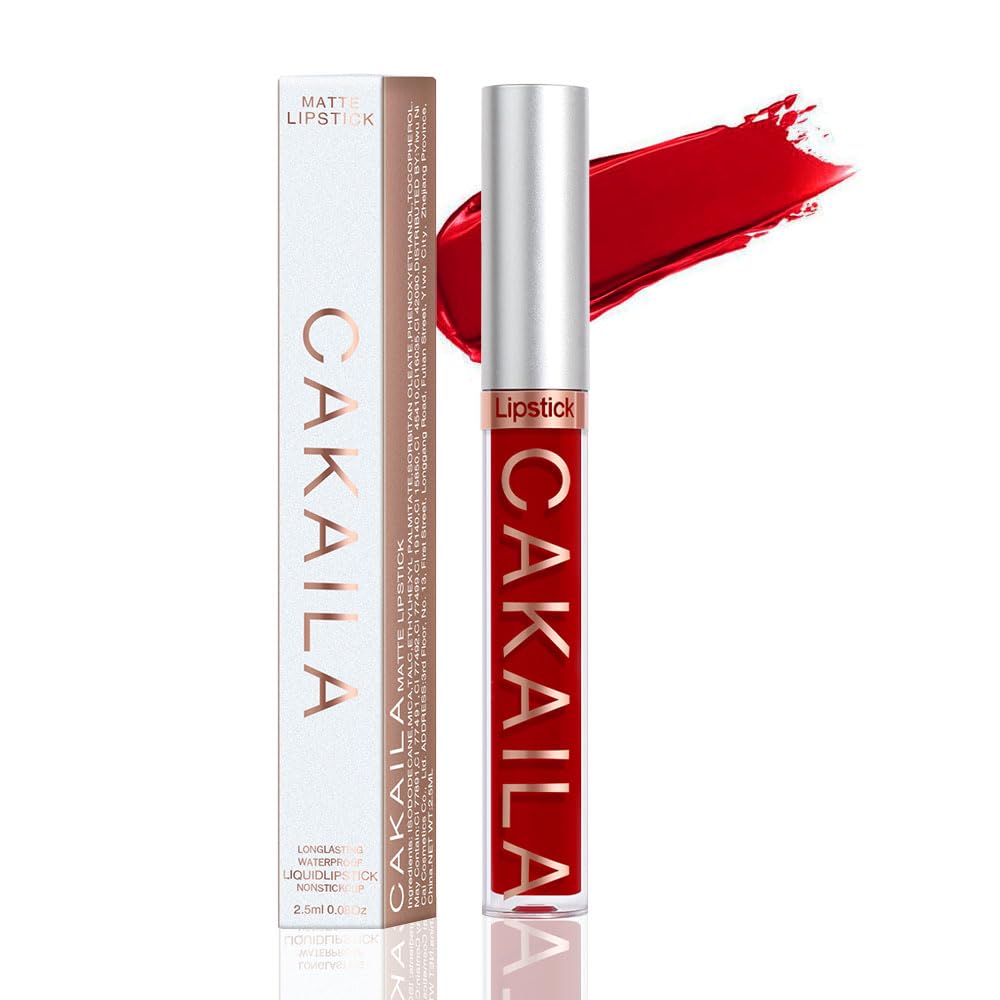 Cakaila Red Matte Long Lasting Liquid Lipstick Set - Waterproof, 0.16 Fl Oz, 24-Hour Wear