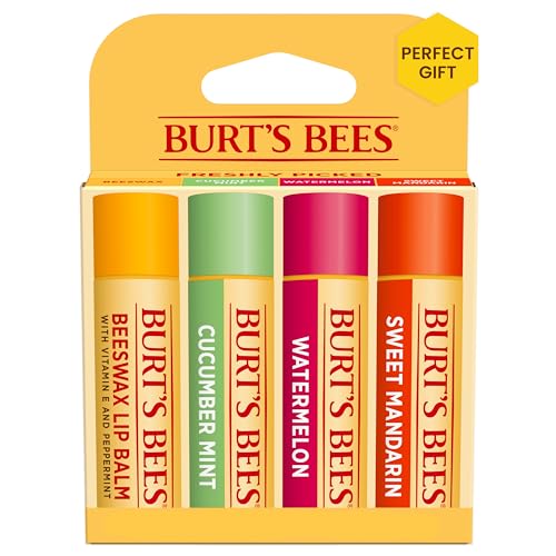 Burt'S Bees Lip Balm 4-Pack - Original Beeswax, Cucumber Mint, Watermelon, Sweet Mandarin