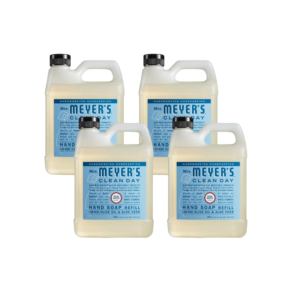 Mrs. Meyer'S Clean Day Hand Soap Refill, Rain Water Scent, 33 Fl Oz, Pack Of 4