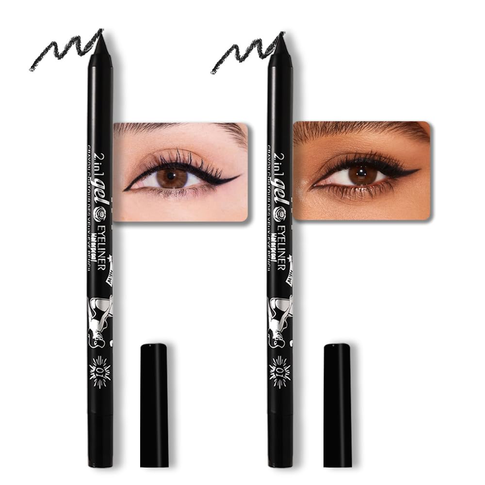 Kaely Black Waterproof Smudge-Proof Gel Eyeliner Pencil - 2 Pack, Sharpenable Makeup Liner