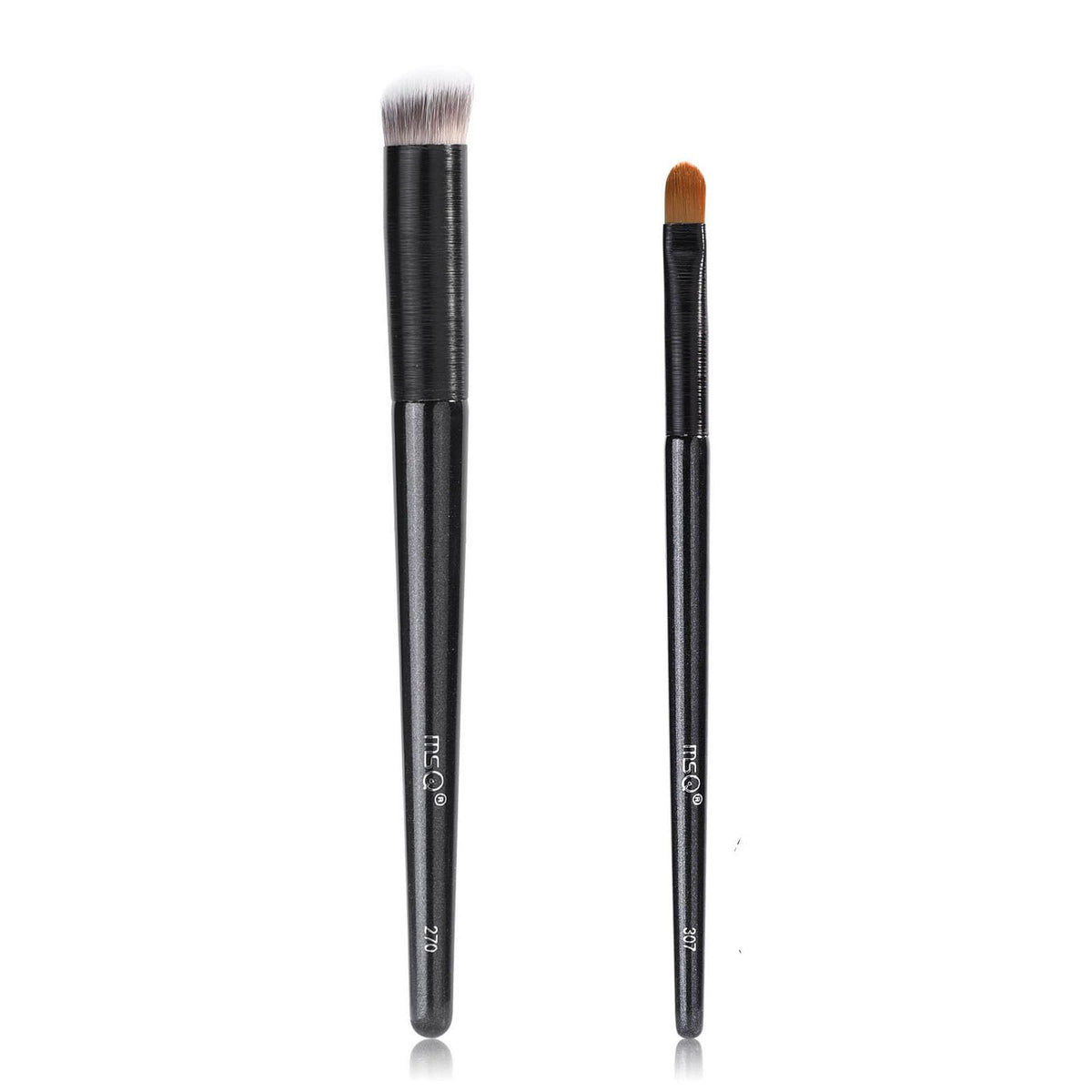 Msq 2Pcs Angled Concealer Brush Set - Mini Makeup Brushes For Foundation, Cream, Liquid, Black