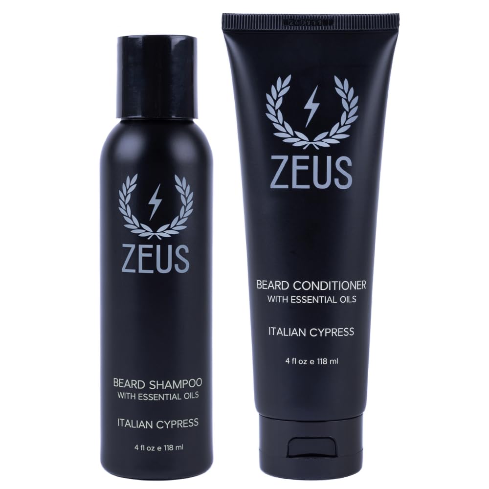 Zeus Italian Cypress Beard Shampoo & Conditioner Set For Men With Essential Oils, 4 Fl Oz