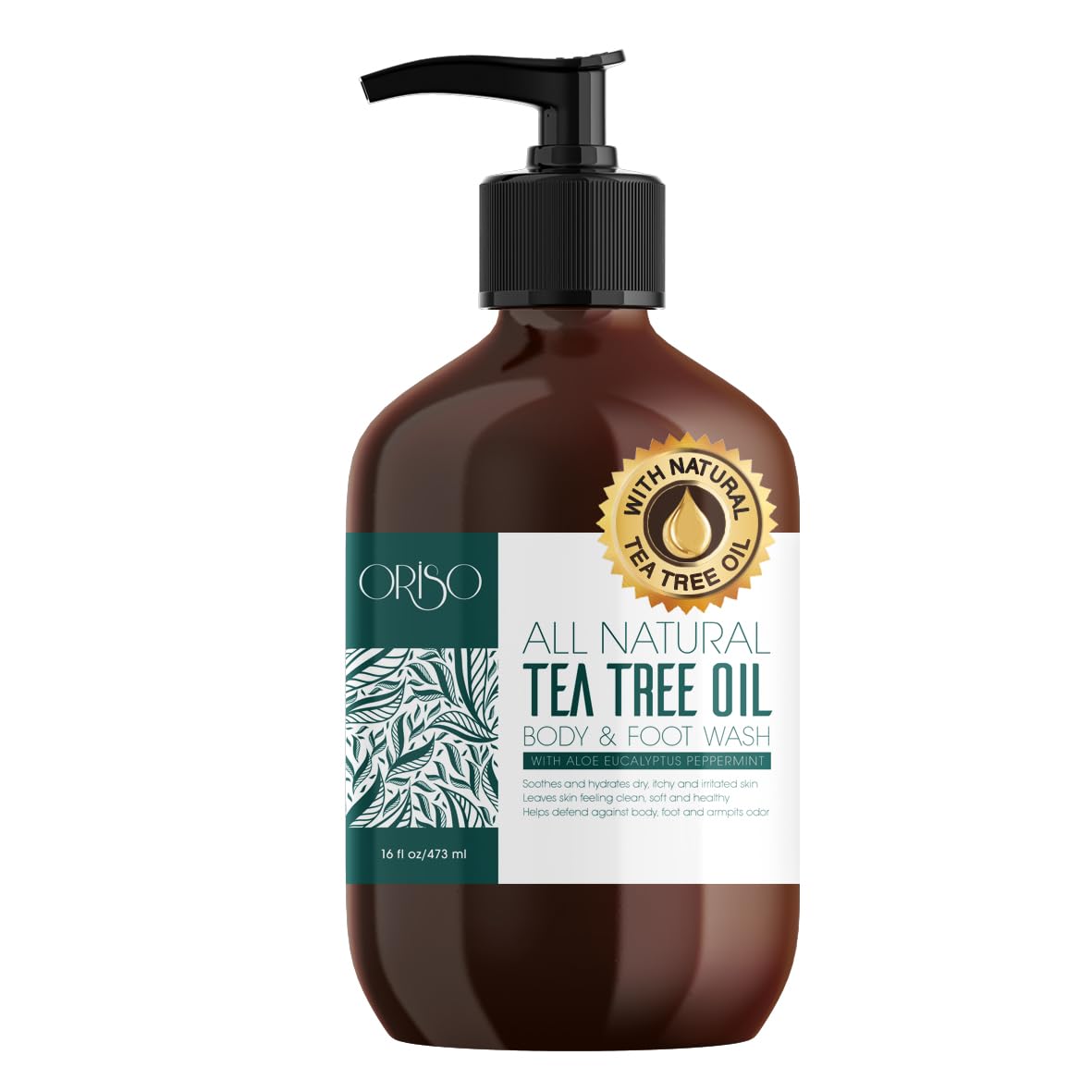 Oriso Tea Tree Oil Body Wash For Athletes Foot, Acne & Eczema - Moisturizing Aloe, 16Oz