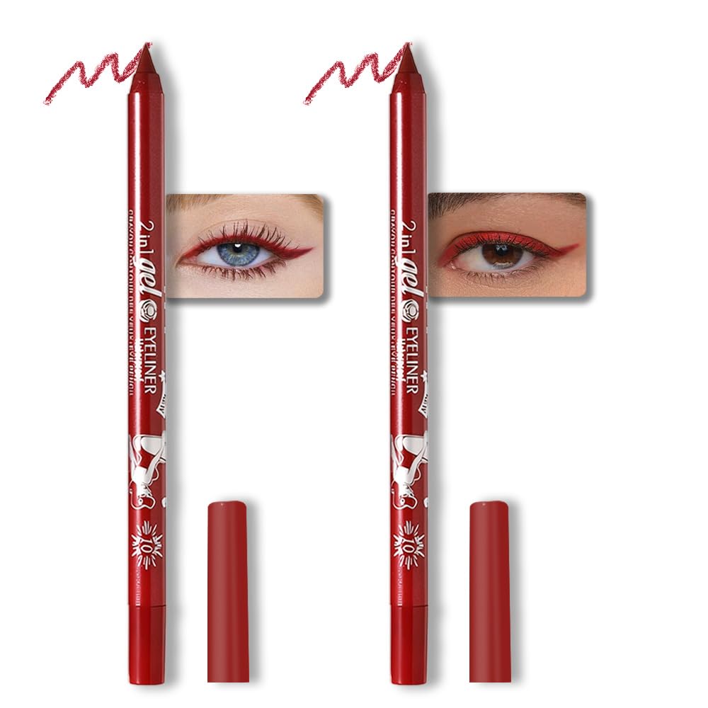 Kaely Red Pencil Eyeliner 2Pcs - Waterproof, Smudge-Proof, Long Lasting Gel Eye Makeup