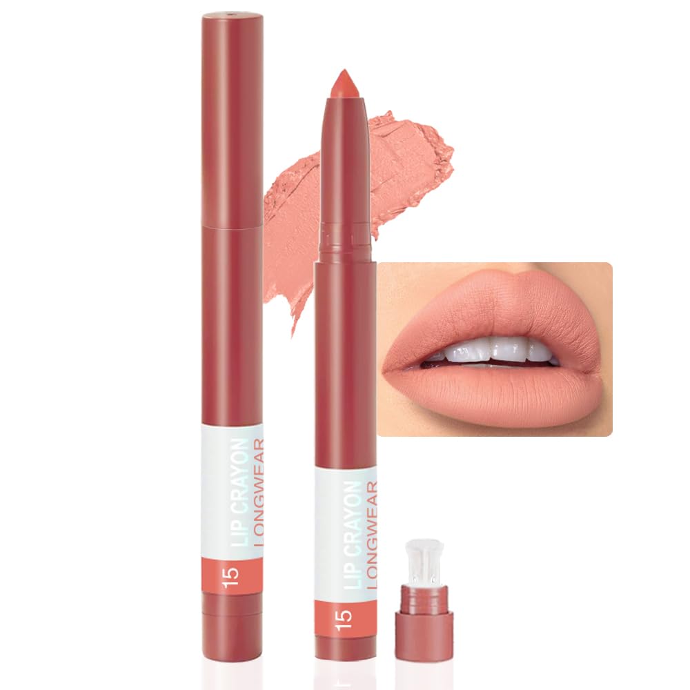 Bingbrush Crayon Matte Lipstick Set - Waterproof Velvet Lipgloss & Lipliner, 15#Rose Pink