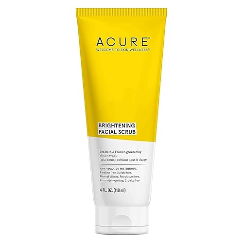 Acure Brightening Facial Scrub With Sea Kelp & French Green Clay, 4 Oz For Radiant Skin