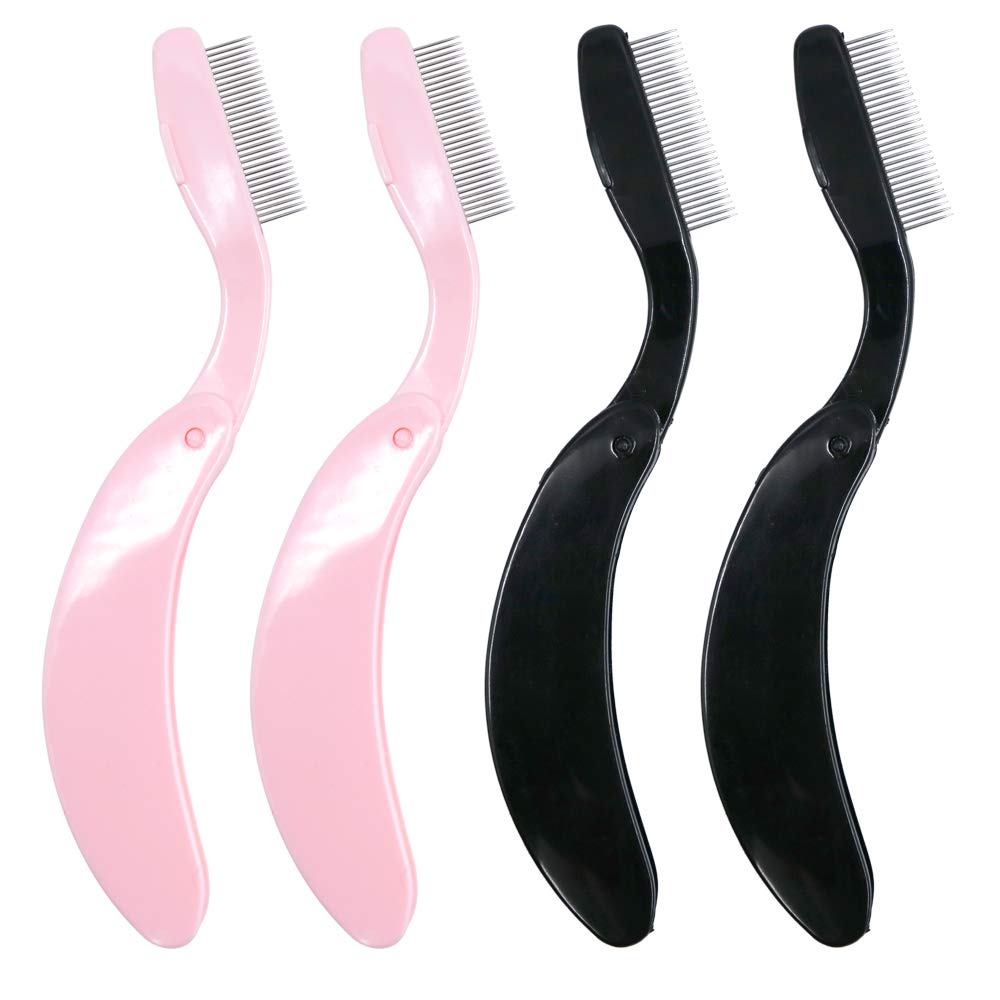 G2Plus 4Pcs Stainless Steel Eyelash & Eyebrow Comb Set - Pink Lash Separator Brush