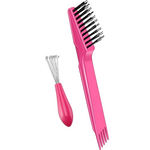 Boao Hair Brush Cleaning Tool Set - 2 Mini Rakes for Hair & Dust Removal, Pink