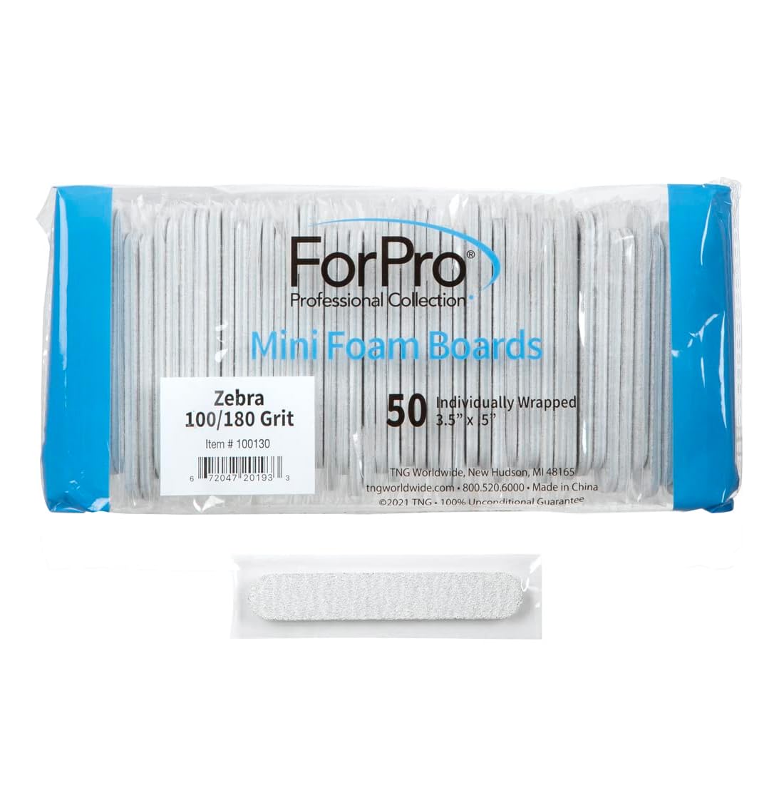 Forpro Mini Foam Board Nail Files, Zebra, 100/180 Grit, Double-Sided, 50-Count, Individually