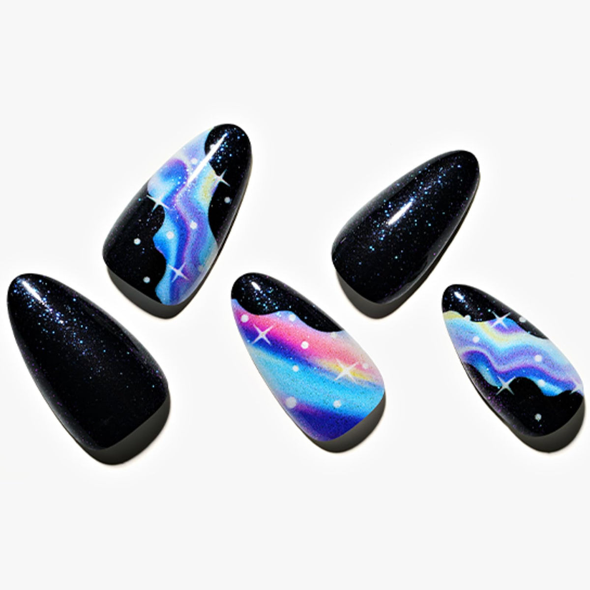 GLAMERMAID Ombre Cosmic Crush Press on Nails - Medium Almond, Galaxy Star Glitter Gel Set