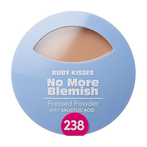 Ruby Kisses No More Blemish Face Powder, Salicylic Acid, Matte Finish, Rich Tan, 0.28 Oz