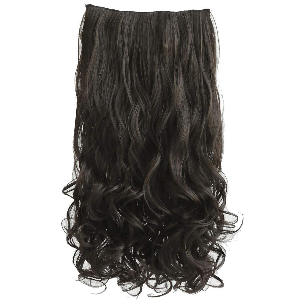 REECHO 24&quot; Curly Wave Clip-in Synthetic Hair Extensions - Black Brown, 5 Clips per Piece