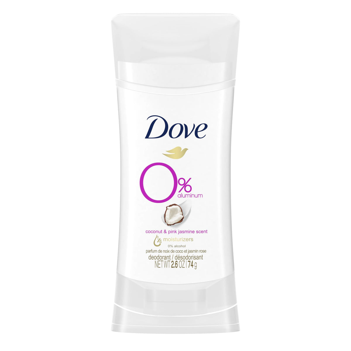 Dove Aluminum Free Deodorant Stick, Coconut & Pink Jasmine, 2.6 Oz, Non-Irritating Underarm Care