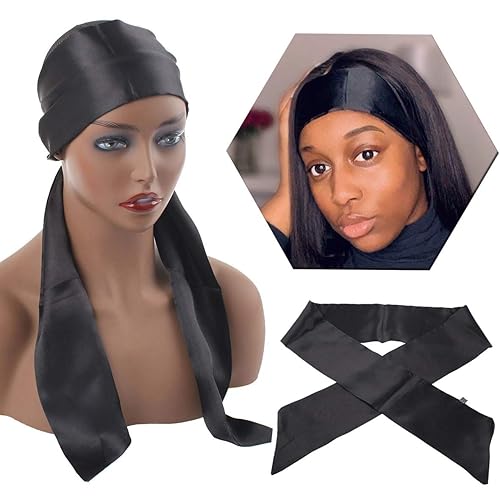 XTREND Satin Edge Scarf for Wigs – Soft Silk Headband for Black Women, 1 Pc Black