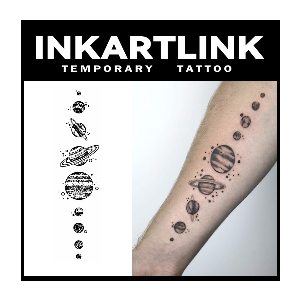 Inkartlink Semi-Permanent Tattoo - 2 Sheets Waterproof Adult Art, Realistic Planet Design