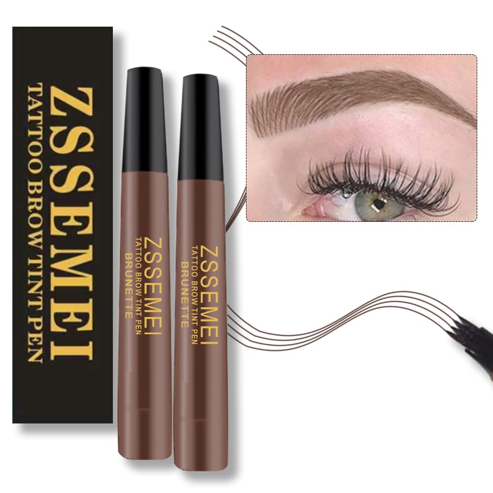 Zssemei Waterproof Eyebrow Pen - Long Lasting Microblading Tattoo Pencil, Brunette, 2 Pcs