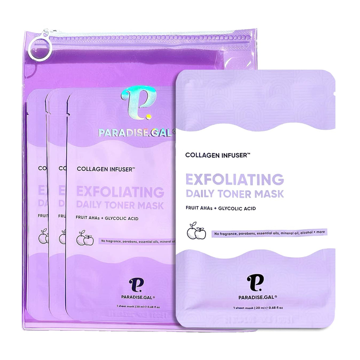 Paradisegal Exfoliating Face Masks 10-Pack With Aha, Bha & Collagen For Radiant Skin