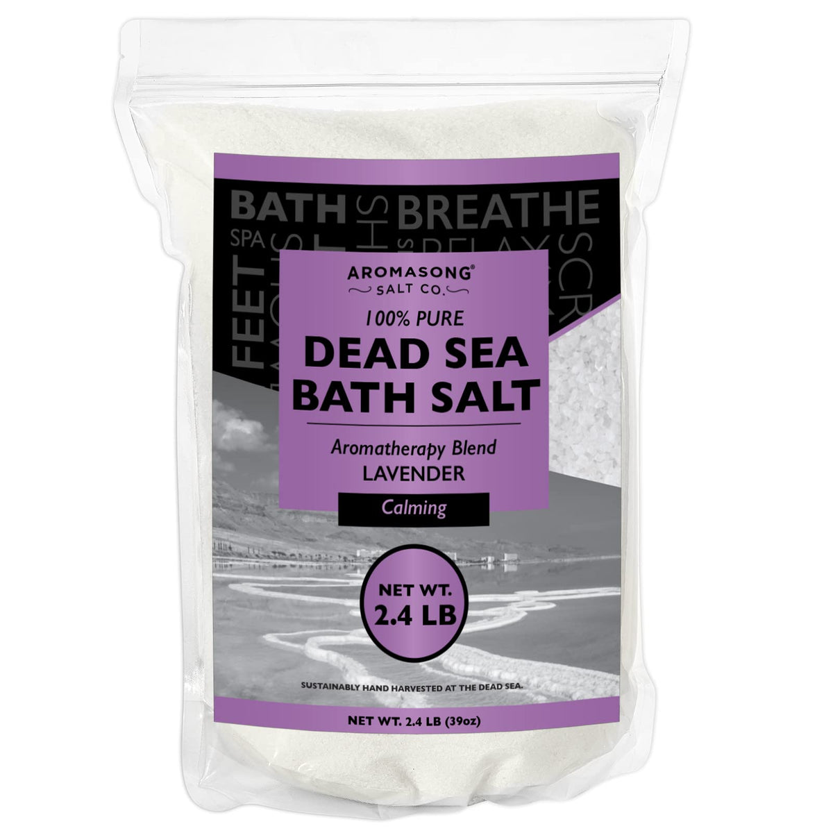 Aromasong Lavender Infused Dead Sea Salt - 2.43 Lb Spa Bath Soak For Relaxation & Muscle Relief