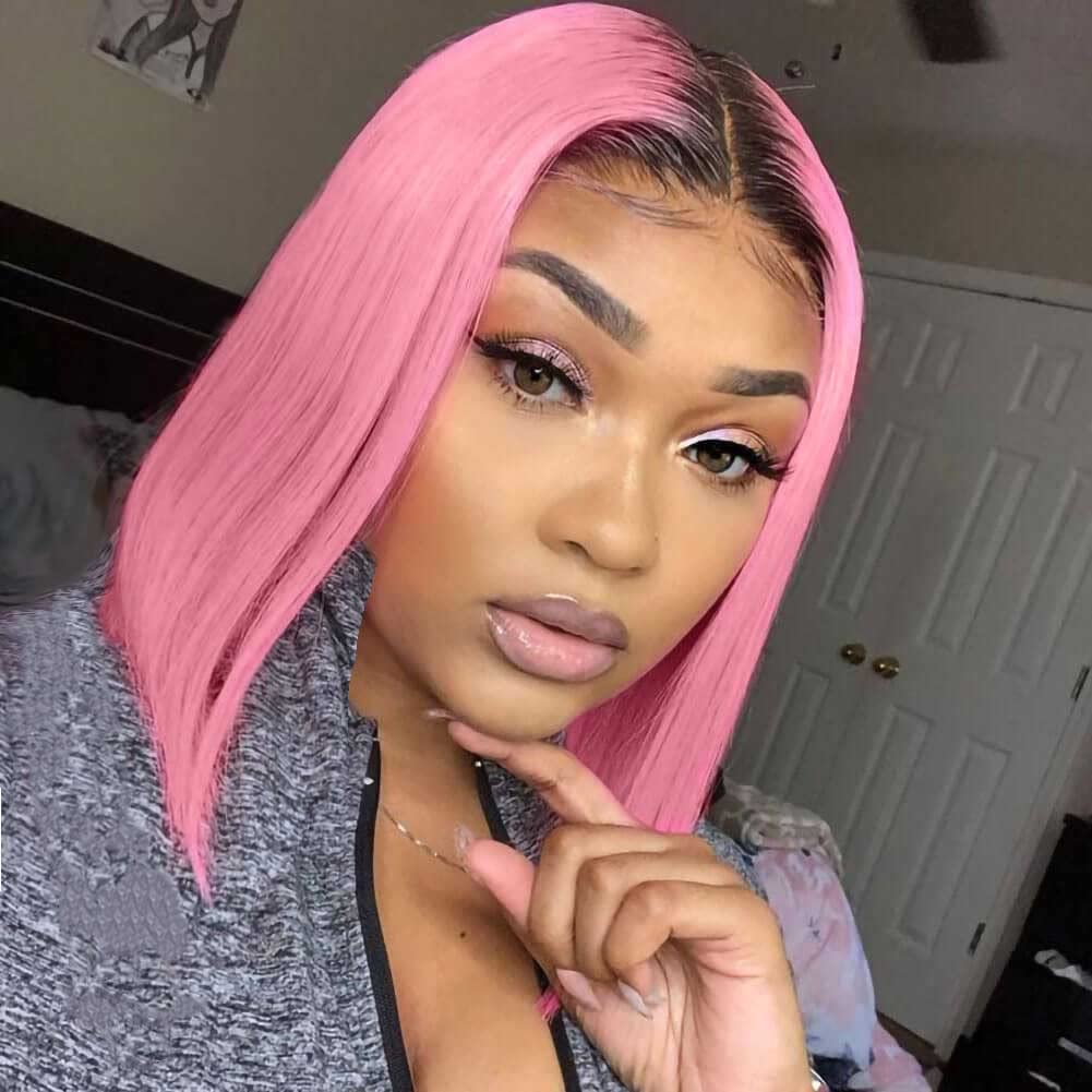 Ucuvic 12 Inch Ombre Pink Bob Lace Front Wig - Human Hair T Part For Black Women