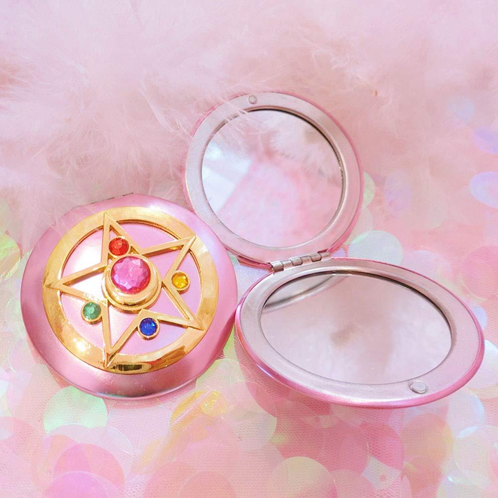 Showloue Pink Portable Makeup Compact Mirror - Double Sided Handheld Travel Size 2.8&quot;