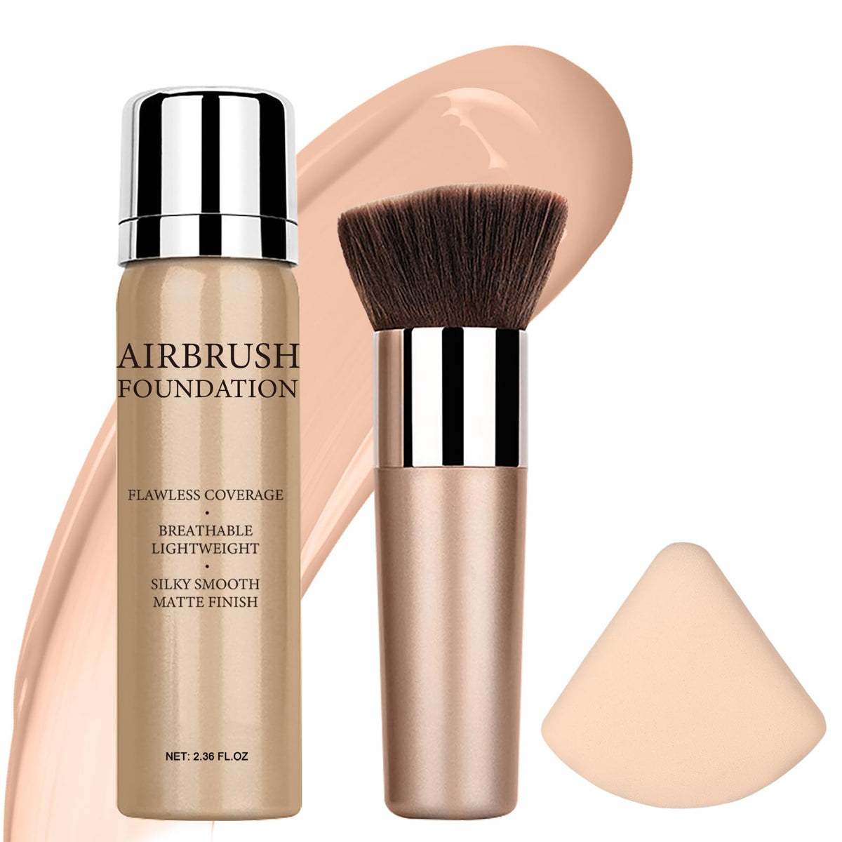 Kaynest Airbrush Foundation Spray Set - Hydrating, Waterproof, Full Coverage, 2.36Oz - #2 Beige