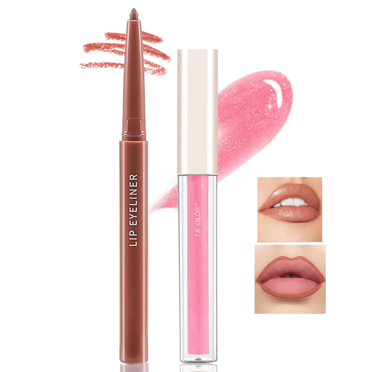 Boobeen Matte Lip Liner & Liquid Lipstick Set, Long Lasting Waterproof, Nude Dark Red, 2 Pack