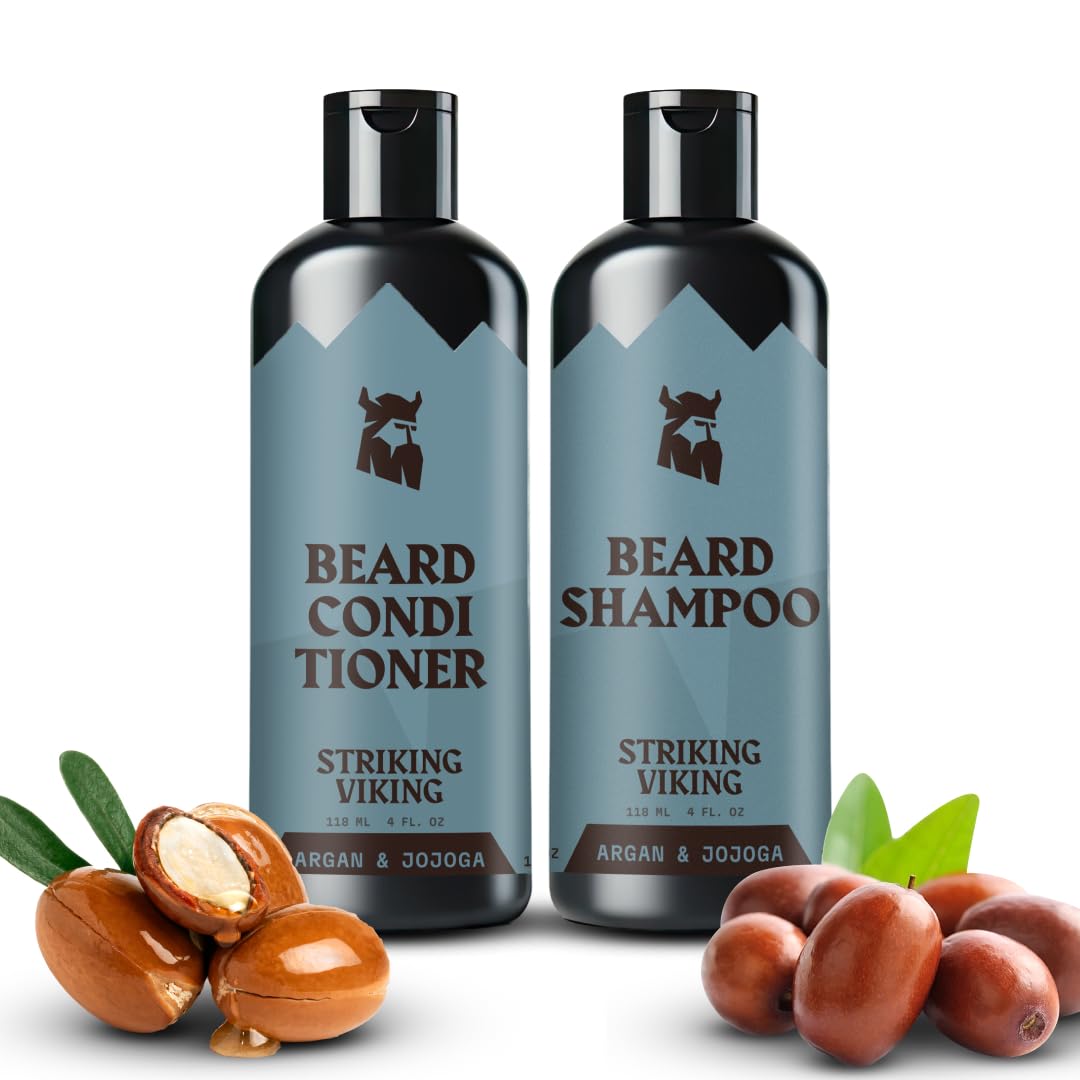 Striking Viking Beard Shampoo & Conditioner Set – Argan & Jojoba, Sulfate Free, 8 Fl Oz