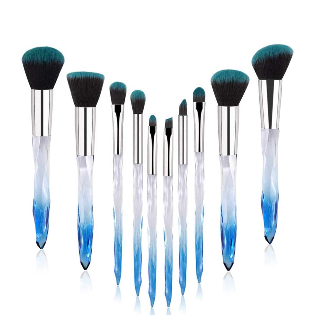 Daxstar Yuwaku 10pcs Synthetic Makeup Brushes Set - Light Blue Crystal Handle Blending Tools