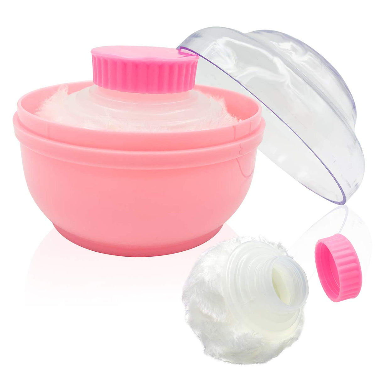 Aurasin Large 3.5&quot; Storage Body Powder Container, Pink Wool Puff Box For Baby & Makeup