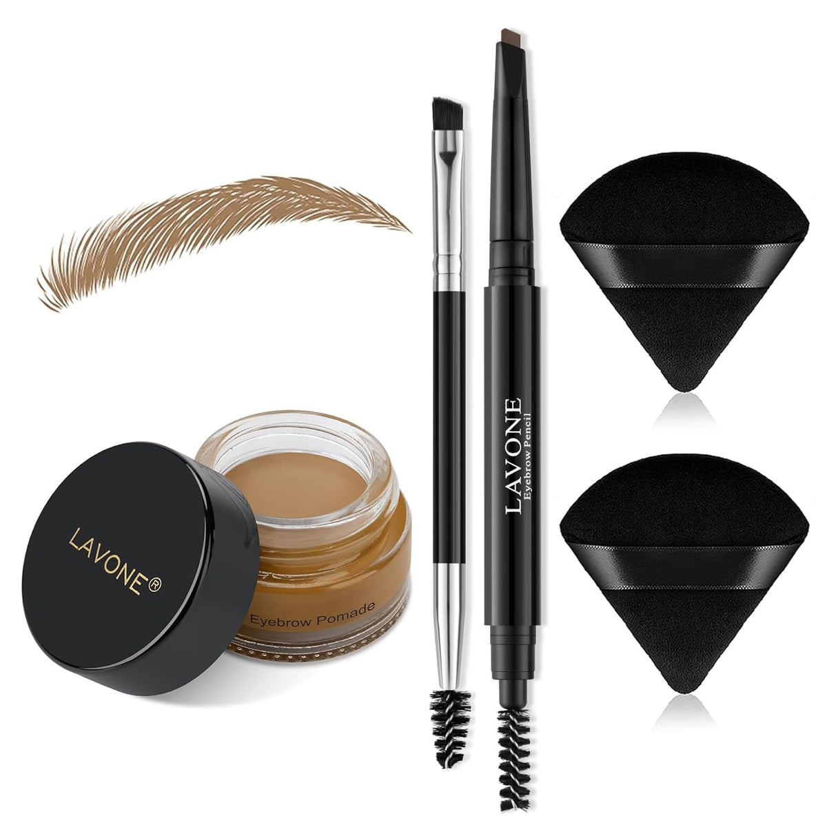 Lavone Eyebrow Pencil Makeup Kit - Waterproof Eyebrow Pencil, Pomade, Brush, Gold Brown