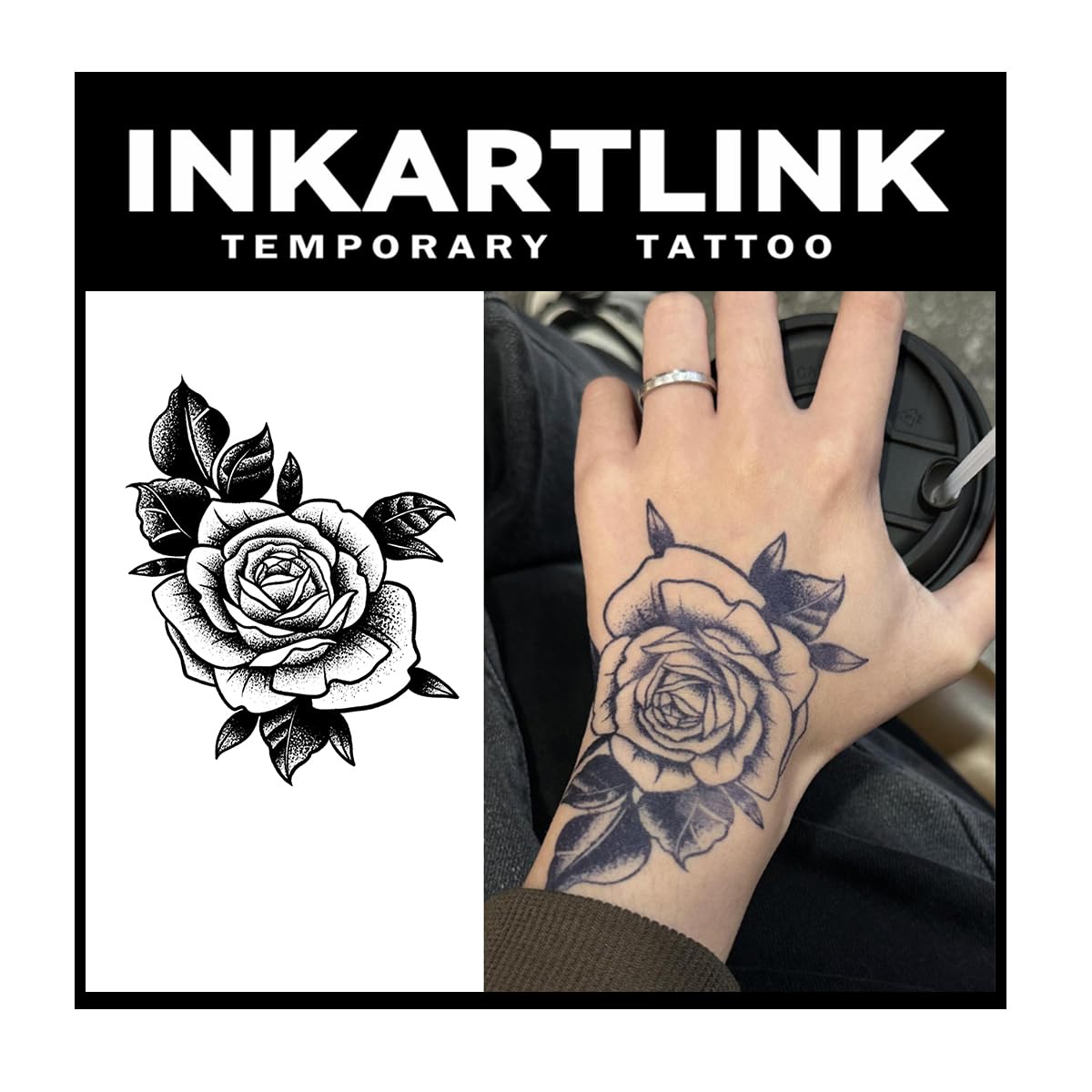 Inkartlink Semi Permanent Tattoo - 2 Large Waterproof Sheets, Realistic Ink Flower Design