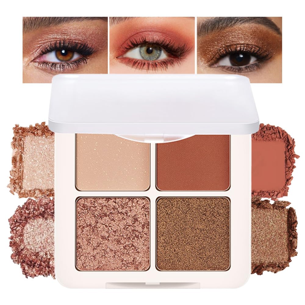 Feicuiyun Eyeshadow Quad - Blendable Matte & Metallic, Velvety Pigmented, 0.84 Oz,