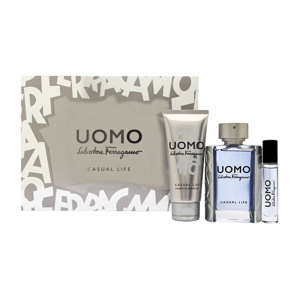 Salvatore Ferragamo Uomo Casual Life 3-Piece Set: Edt Spray, Shower Gel, Edt 0.33 Oz