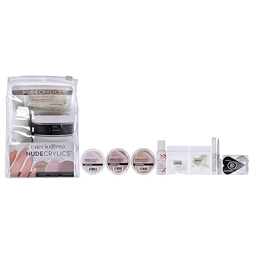 Cuccio Pro Nudecrylics Cover Powder Kit - 3 Colors, Primer, Glue, Monomer, Nail Tips & Forms