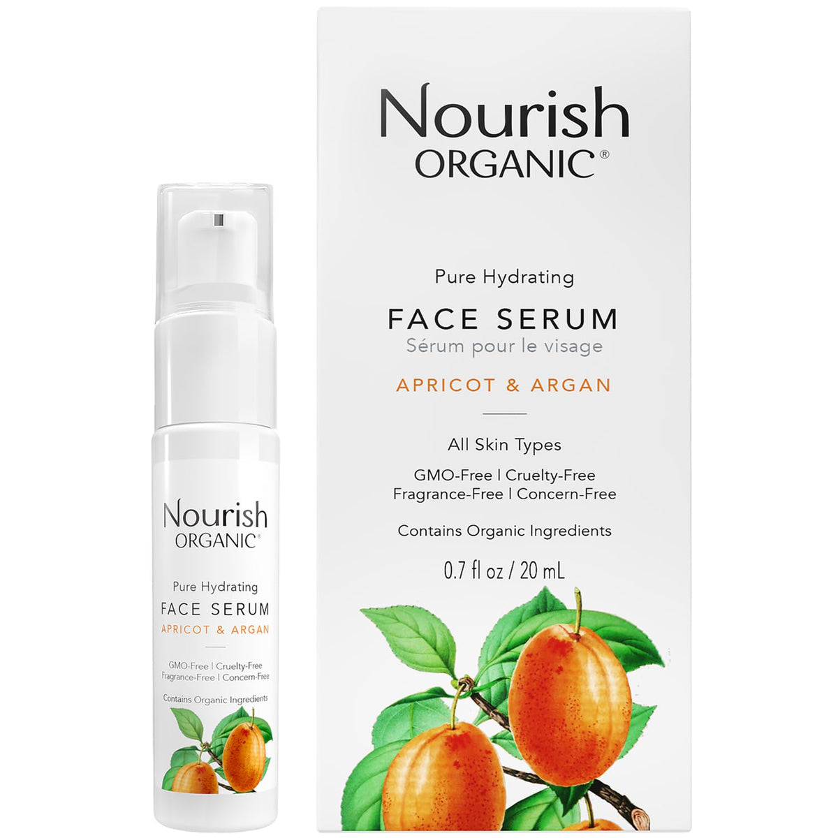 Nourish Organic Face Serum, Apricot & Argan - Hydrating With Vitamin C & A, 0.7 Fl Oz